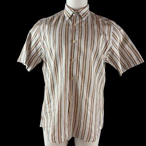 BACHRACH Shirt Men's Large 100% Linen Relaxed Beach Striped Preppy (109